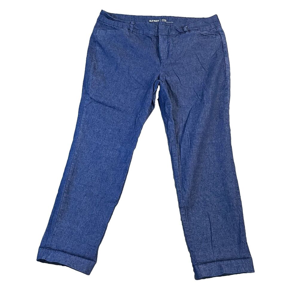 Old Navy Pixie Chambray Linen Blend Crop Pants Womens Size 14 Regular Preppy